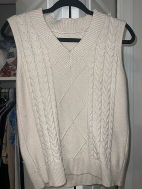Cream Cable Knit V-Neck Sweater Vest
